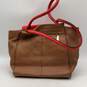 Vince Camuto Womens Julia Tan Red Leather Double Handle Satchel Bag Purse image number 2
