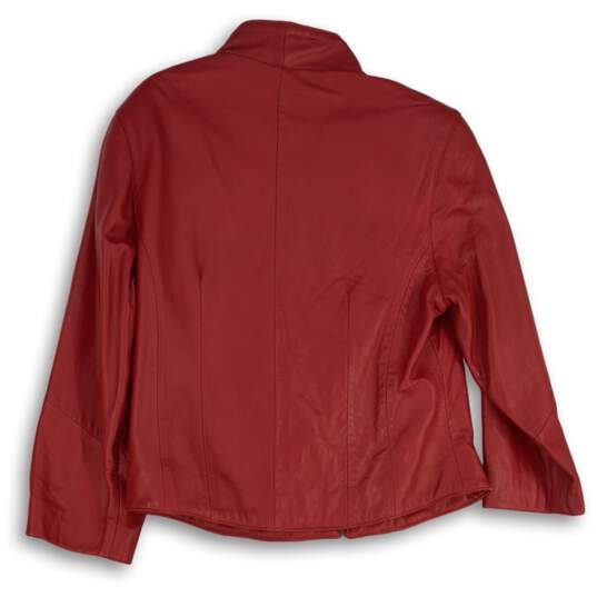 NWT A. J. Ugent Tibor Womens Red Leather Long Sleeve Full Zip Jacket Size S image number 2