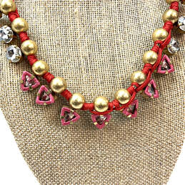 Designer Stella & Dot Gold-Tone Handwoven Red Pink Darby Collar Necklace alternative image