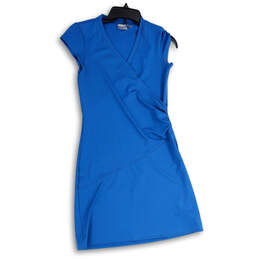 Womens Blue Surplice Neck Cap Sleeve Pullover Shift Dress Size XSP