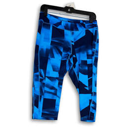 Womens Blue Abstract Elastic Waist Stretch Pull-On Capri Leggings Size M