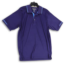 Mens Blue Spread Collar Short Sleeve Performance Golf Polo Shirt Size Large