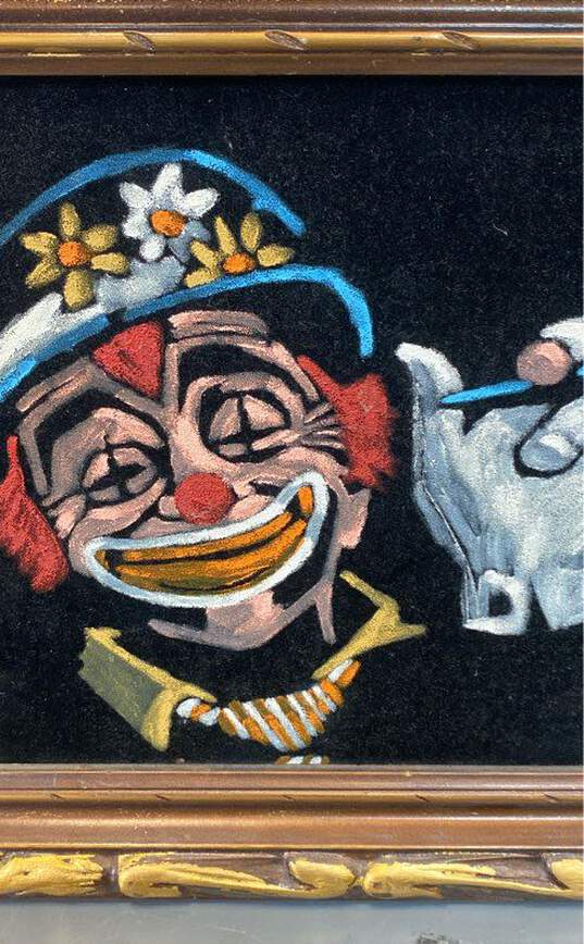 Mid Century Clown with Cigar on Velvet Screen Print Hand Painted by F. Z. Signed image number 5
