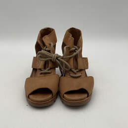 Womens Joanie II NL2914-224 Brown Leather Wedge Heel Strappy Sandals Sz 7.5