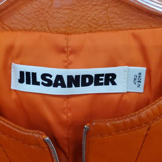 Jill Sander Orange Leather Lined Full Zip Jacket WM Size 38 image number 3