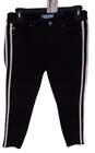 Womens Black Striped Dark Wash Button Flat Front Denim Skinny Leg Jeans Size S image number 2