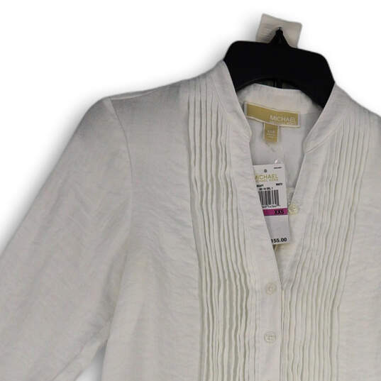 NWT Womens White Pleated Long Sleeve Button Front Tunic Top Size XXS image number 3