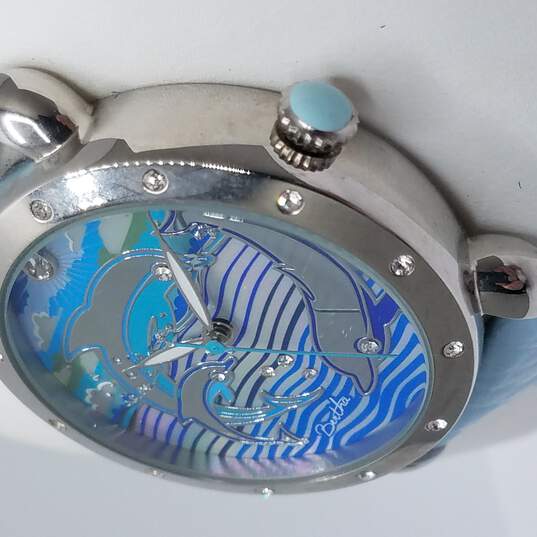 Bertha Estella MOP Blue And Silver Tone Dolphins At Play Watch image number 4