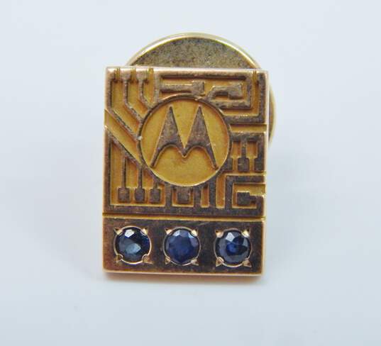Motorola 10K Yellow Gold Sapphire Service Pin 3.7g image number 1