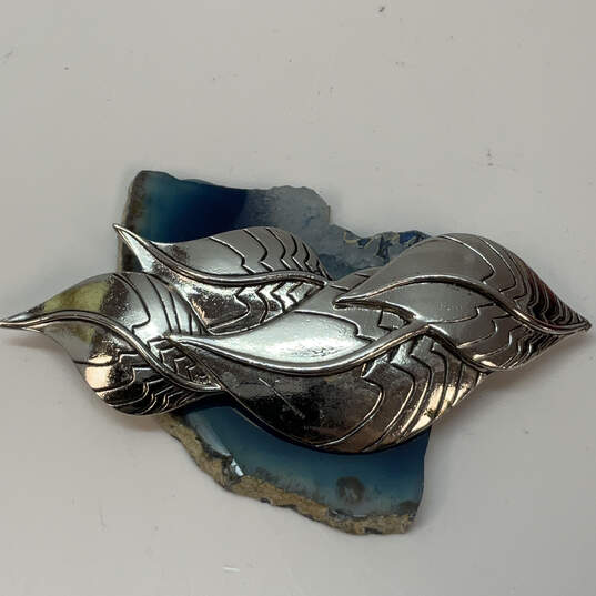 Designer Laurel Burch Silver-Tone Leaf Shape Fashionable Brooch Pin image number 1