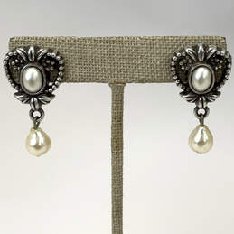 Designer Brighton Silver-Tone Oxidised Silver Pearl Fashion Drop Earrings alternative image
