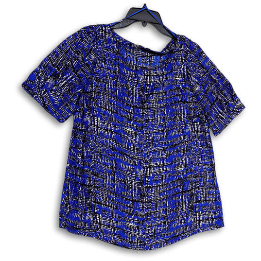 Womens Blue Abstract Round Neck Short Sleeve Pullover Blouse Top Size Large image number 1