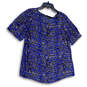Womens Blue Abstract Round Neck Short Sleeve Pullover Blouse Top Size Large image number 1