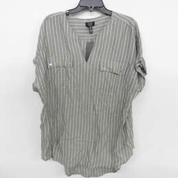 Jones New York Signature Gray/White Striped V-Neck Blouse
