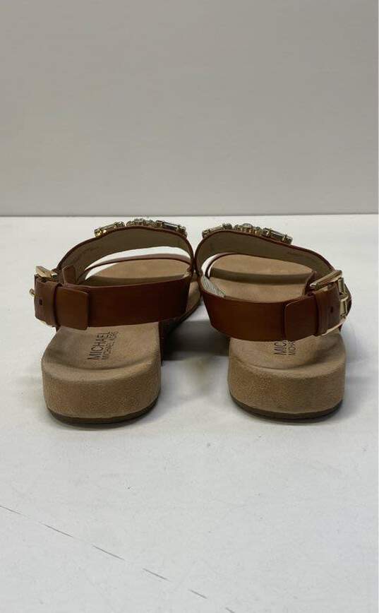 Michael Kors Luna Rhinestone Jeweled Brown Leather Flat Sandals Size 5.5 M image number 4