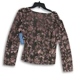 NWT Nine West Womens Gray Pink Floral Surplice Neck Long Sleeve Blouse Top Sz XL alternative image