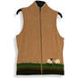 Womens Tan Knitted Mock Neck Sleeveless Full-Zip Vest Size S/P image number 1