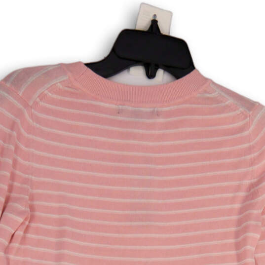 NWT Womens Pink White Striped Long Sleeve Pullover Sweatshirt Size XS image number 4