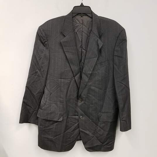 Mens Black Pinstripe Pockets Long Sleeve Collared Blazer Jacket Size Medium image number 2