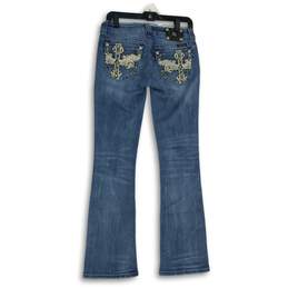 Womens Blue Denim Medium Wash Studded Embroidered Bootcut Leg Jeans Size 27 alternative image