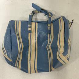 Womens Blue White Leather Striped Detachable Strap Log Charm Duffle Bag alternative image