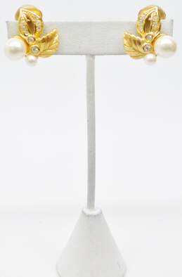 Vintage Christian Dior Gold Tone Faux Pearl Rhinestone Earrings 11.7g