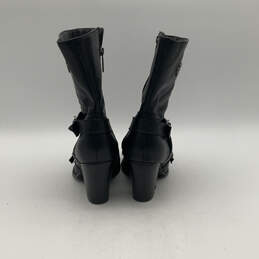 Womens Black Leather Studded Square Toe Side Zip Mid Calf Biker Boots Sz 9 alternative image