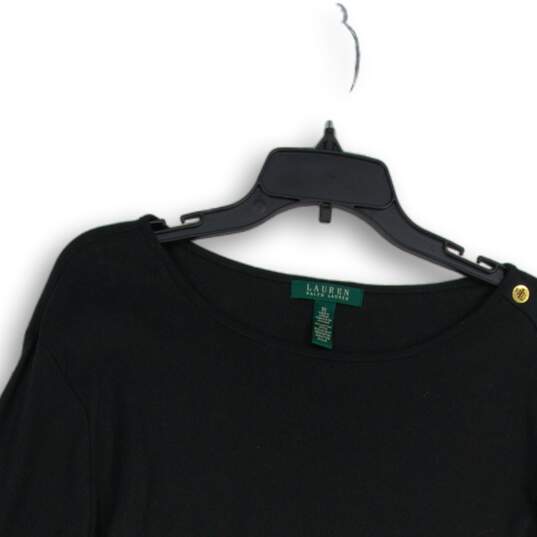 Lauren Ralph Lauren Womens Black Scoop Neck Long Sleeve Pullover T-Shirt Size 3X image number 3