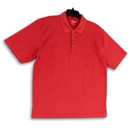 Mens Red Short Sleeve Spread Collar Button Front Golf Polo Shirt Size XL