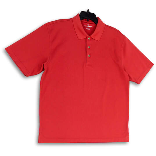 Mens Red Short Sleeve Spread Collar Button Front Golf Polo Shirt Size XL image number 1