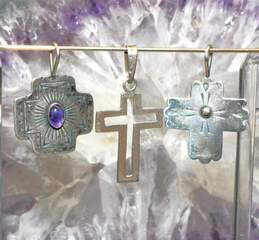 Bundle of 3 Sterling Silver Amethyst Cross Pendants