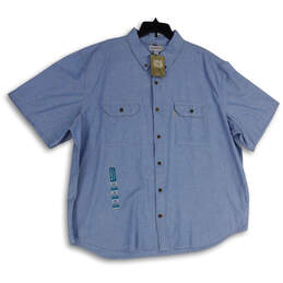 NWT Mens Blue Short Sleeve Flap Pocket Relaxed Fit Button-Up Shirt Size 3XL