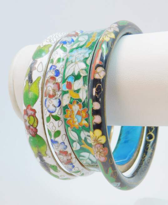 VNTG Multi Color Cloisonné Enamel Floral Bangle Bracelets image number 2