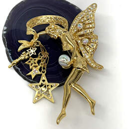 Designer Kirks Folly Gold-Tone Rhinestones Fairy Godmother Brooch Pin