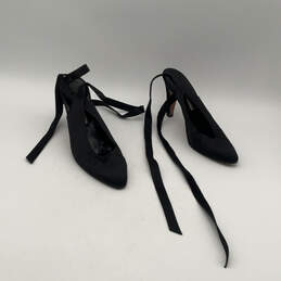 Womens Black Almond Toe Tie Fashionable Stiletto Strappy Heels Size 9.5 N