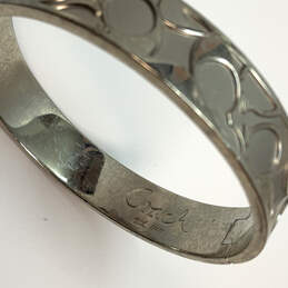 Designer Coach Silver-Tone Monogram Round Shape Hinged Bangle Bracelet alternative image