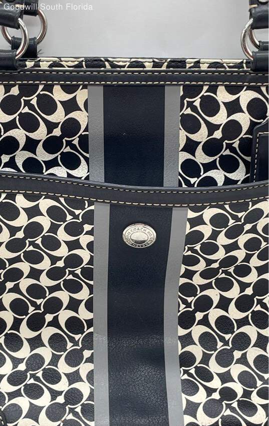 Coach Womens F15137 Black White Heritage Signature Striped Charm Tote Handbag image number 3