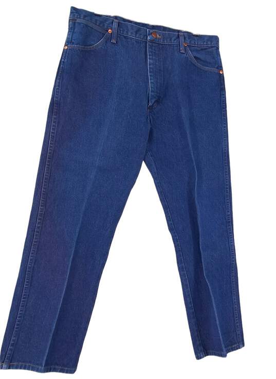 Mens Blue Dark Wash Slash Pockets Straight Leg Denim Jeans Size 38x30 image number 3