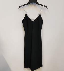 Womens Black Sleeveless V-Neck Back Zip Knee Length Sheath Dress Size 2
