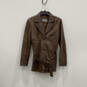 Womens Brown Long Sleeve Belted Button Front Leather Jacket Size Small image number 1