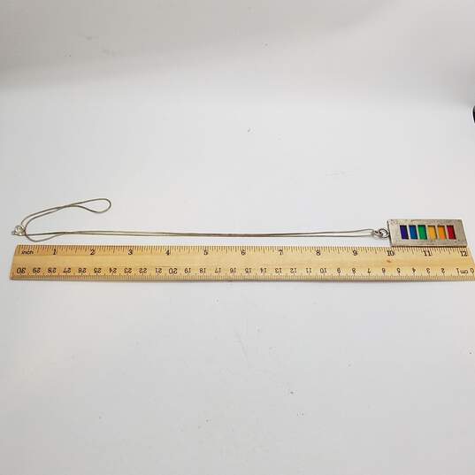 RF Sterling Silver BAR With Rainbow Glass Panels Pendant 25.5" Necklace 23.1g image number 6