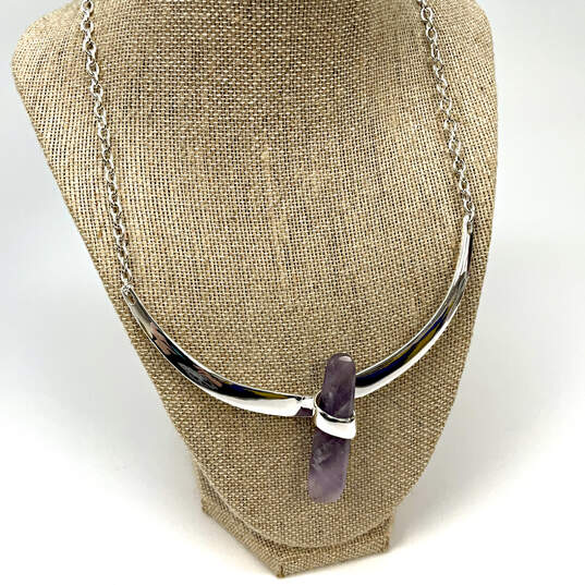 Designer Robert Lee Morris Silver-Tone Purple Stone Collar Necklace image number 1