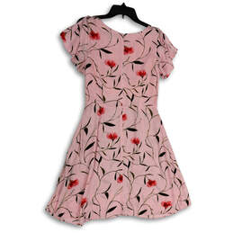 Womens Pink Floral V-Neck Short Sleeve Knee Length Fit And Flare Dress Sz 8 alternative image