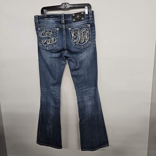 Blue Denim Bootcut Embellished Jeans image number 2