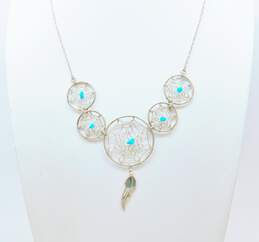 Southwestern Artisan 925 Sterling Silver Turquoise Drop Earrings & Dreamcatcher Pendant Necklace 10.3g alternative image