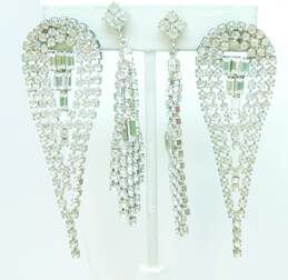 VTG Silvertone Rhinestones Necklaces Statement Tassel Drop Earrings & Bracelet alternative image
