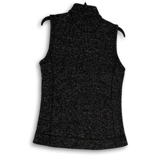 Womens Black Sleeveless Mock Neck Pockets Full-Zip Vests Size Small image number 2