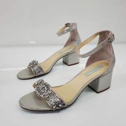 Betsey Johnson Women's Metallic Silver Embellished Block Heels Size 10
