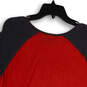 Womens Red Black Short Sleeve Round Neck Stretch Pullover T-Shirt Size L image number 4