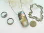 Artisan 925 Modernist Concave Pendant Necklace Celtic Knot Chain Bracelet & Claddagh Band Rings 36g image number 5